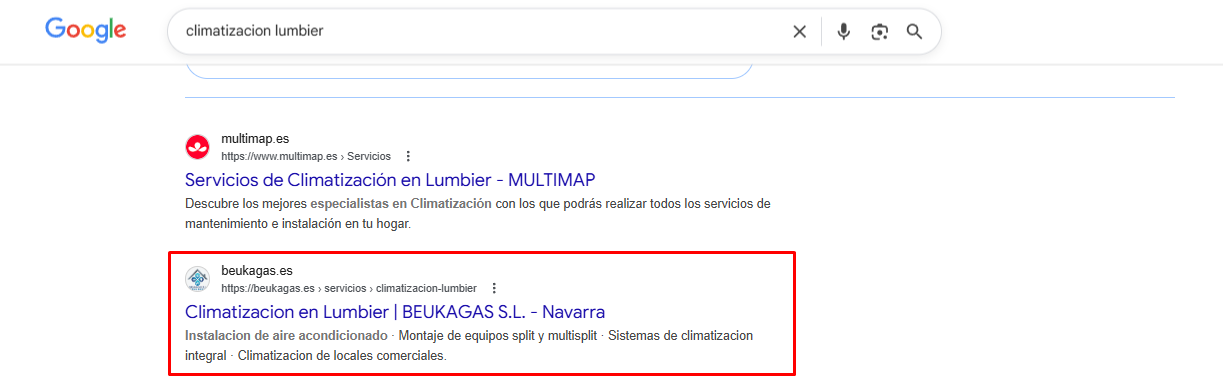 BEUKAGAS en el primer puesto de Google para climatización en Lumbier